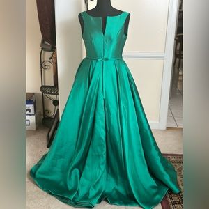 V Neck Long Mikado Evening Ball Gown